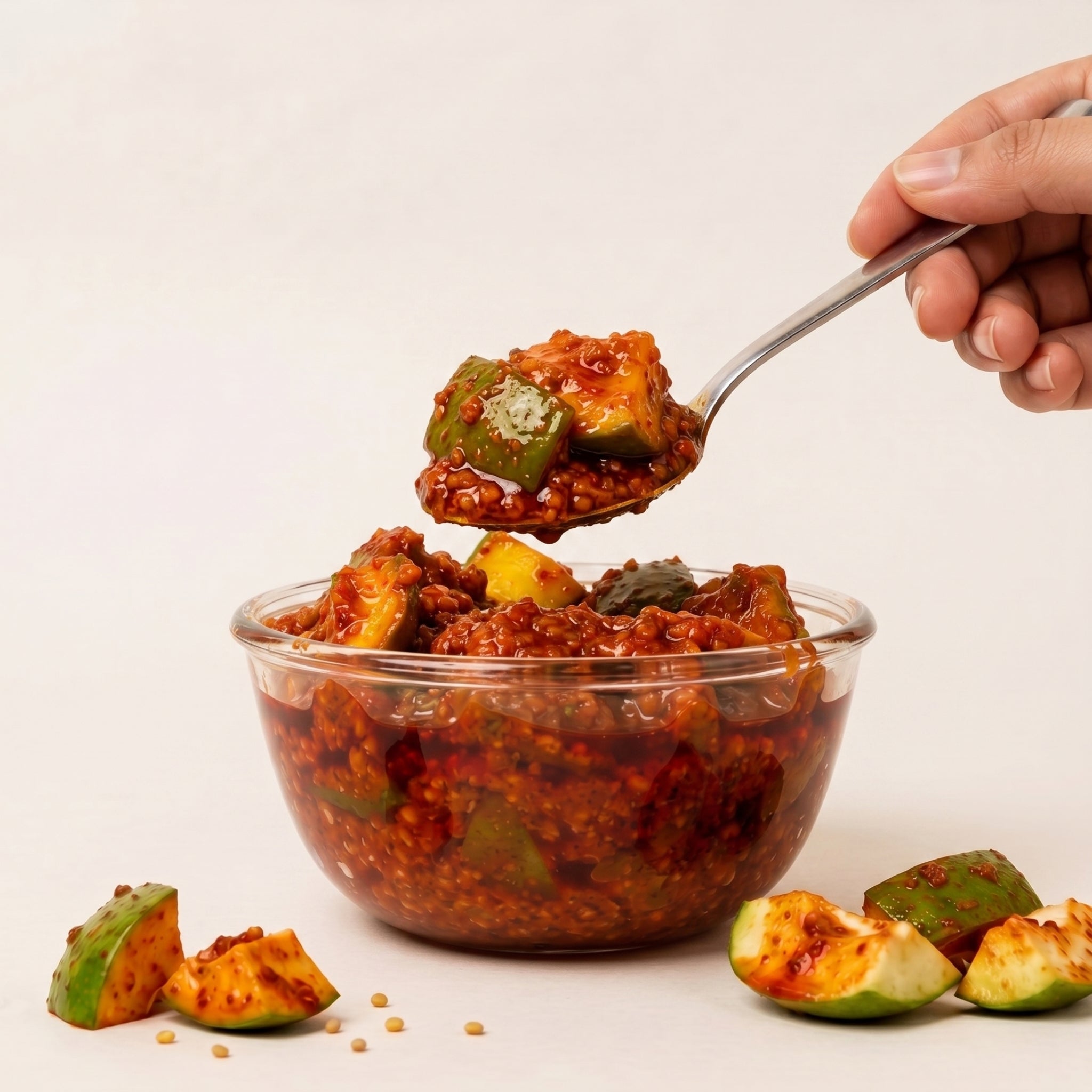 Fresh batch of Gujarati keri nu athanu with natural oil and masala